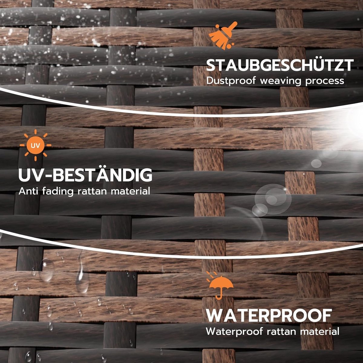 Dubbele Ligstoel 200x160 cm – Luxe Rattan Zonnebed voor 2 Personen met Verstelbare Rugleuning, Kussens & Zijtafels, Weerbestendig Tuin Ligbed Bruin – Mobili Bella