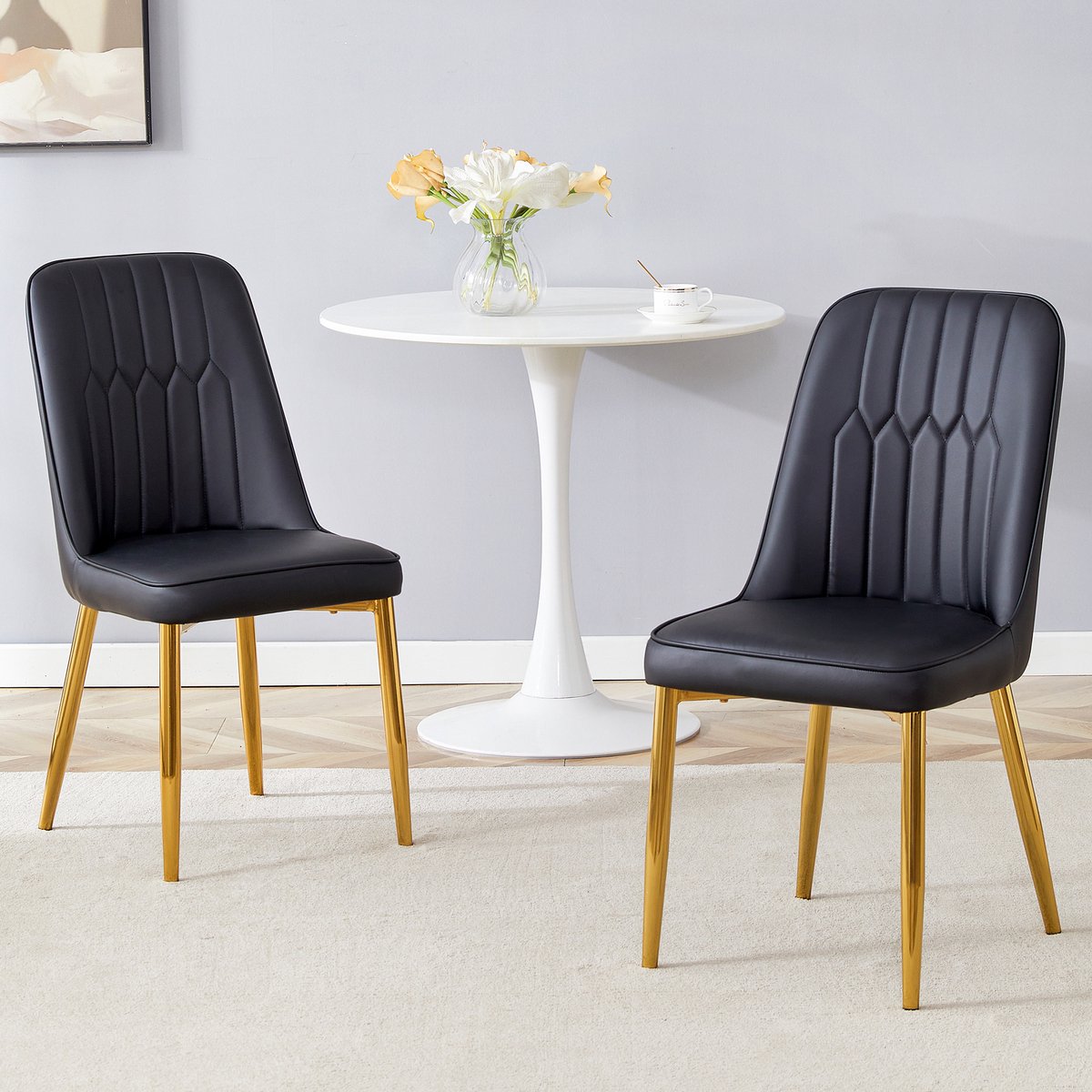MIVRAY Eetkamerstoel - Ergonomische Zitting Met Rugleuning - Voor Eetkamer Keuken En Kantoor - Metaal En Kunstleer - Zwart Goud