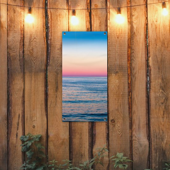 Tuinposter 40x80 cm - Tuindecoratie Regenboog - Zee - Kust - Poster voor in de tuin - Buiten decoratie - Schutting tuinschilderij - Tuindoek muurdecoratie - Wanddecoratie balkondoek