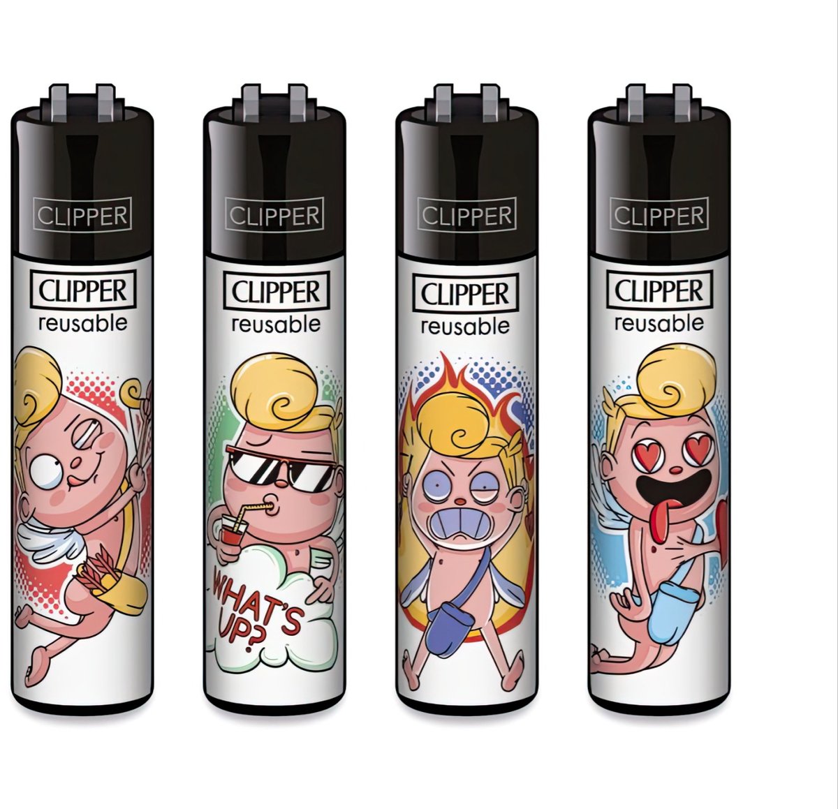 Clipper Classic Large Aanstekers "Funny Cupid" (4 Stuks)