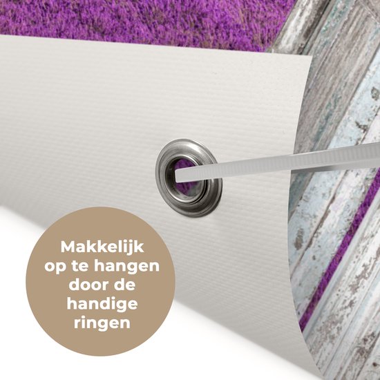 Affiche de jardin - Violet - Lavande - Arbre - Vue - Jardin - 100x100 cm - Décoration clôture - Peinture jardin - Tissu jardin