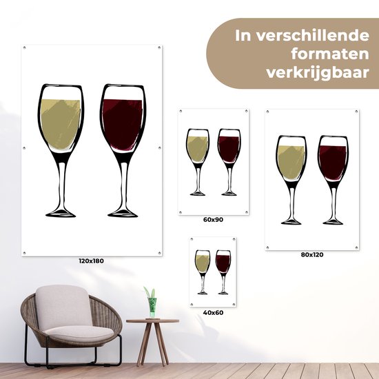 Illustration de verres à vin avec du vin rouge et blanc 60x90 cm