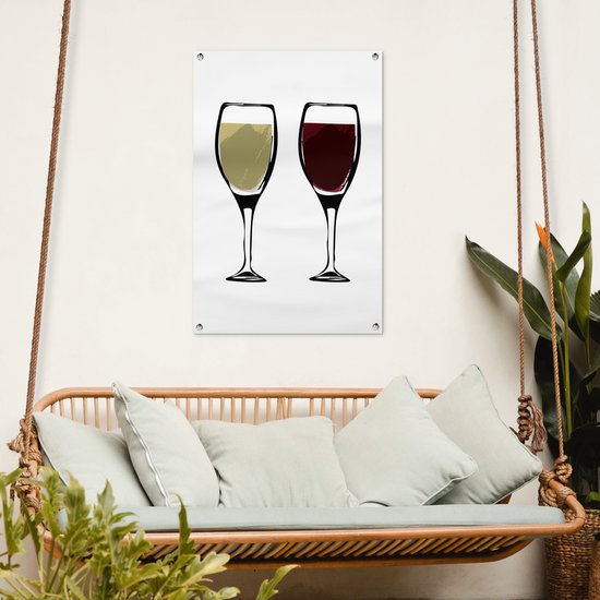 Illustration de verres à vin avec du vin rouge et blanc 60x90 cm