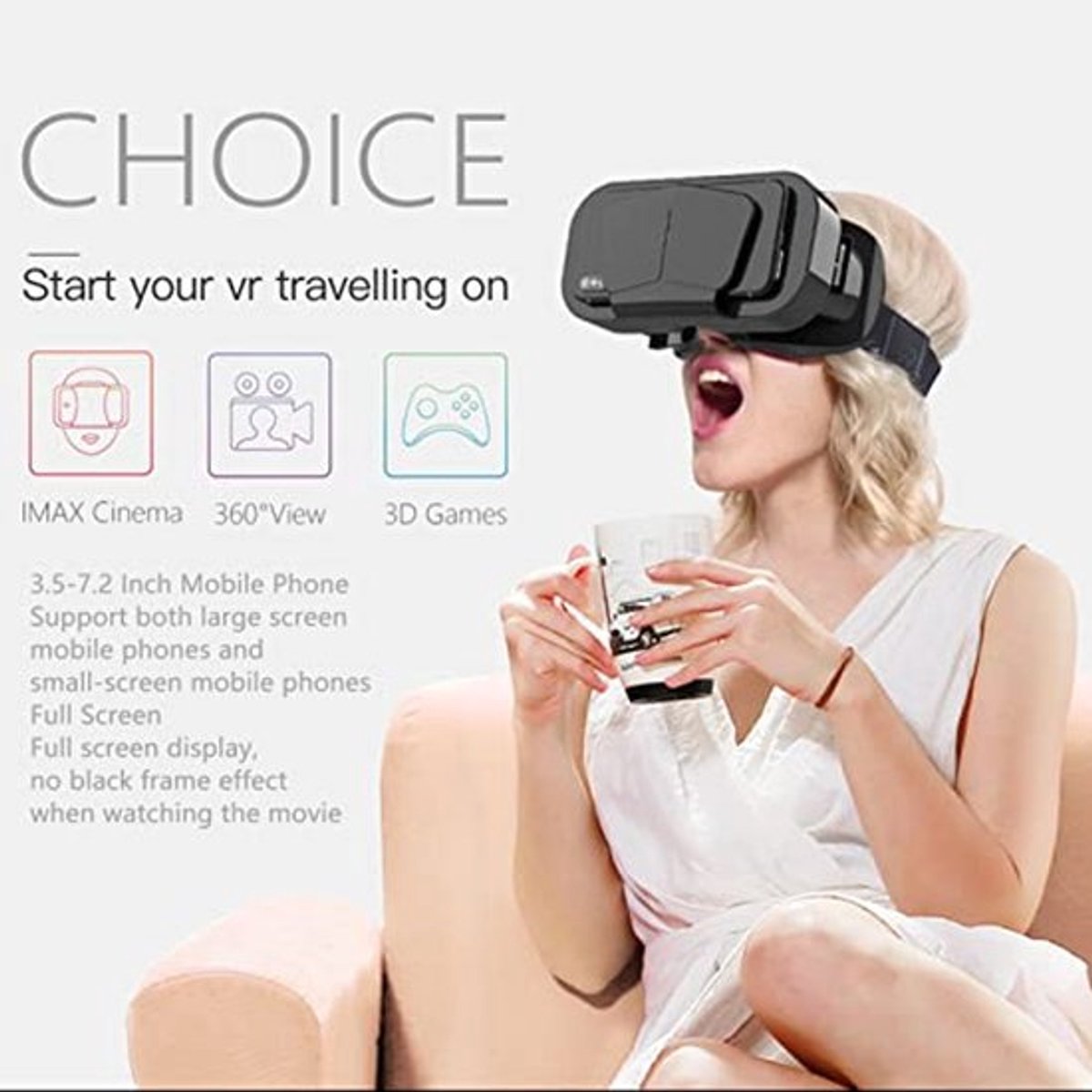 3D VR Virtual Reality Headset, Hoofdmontage VR Bril voor Videospellen op Mobiele Telefoons, Universele Zachte Comfortabele VR Bril Viewer voor OS Android 360 Graden