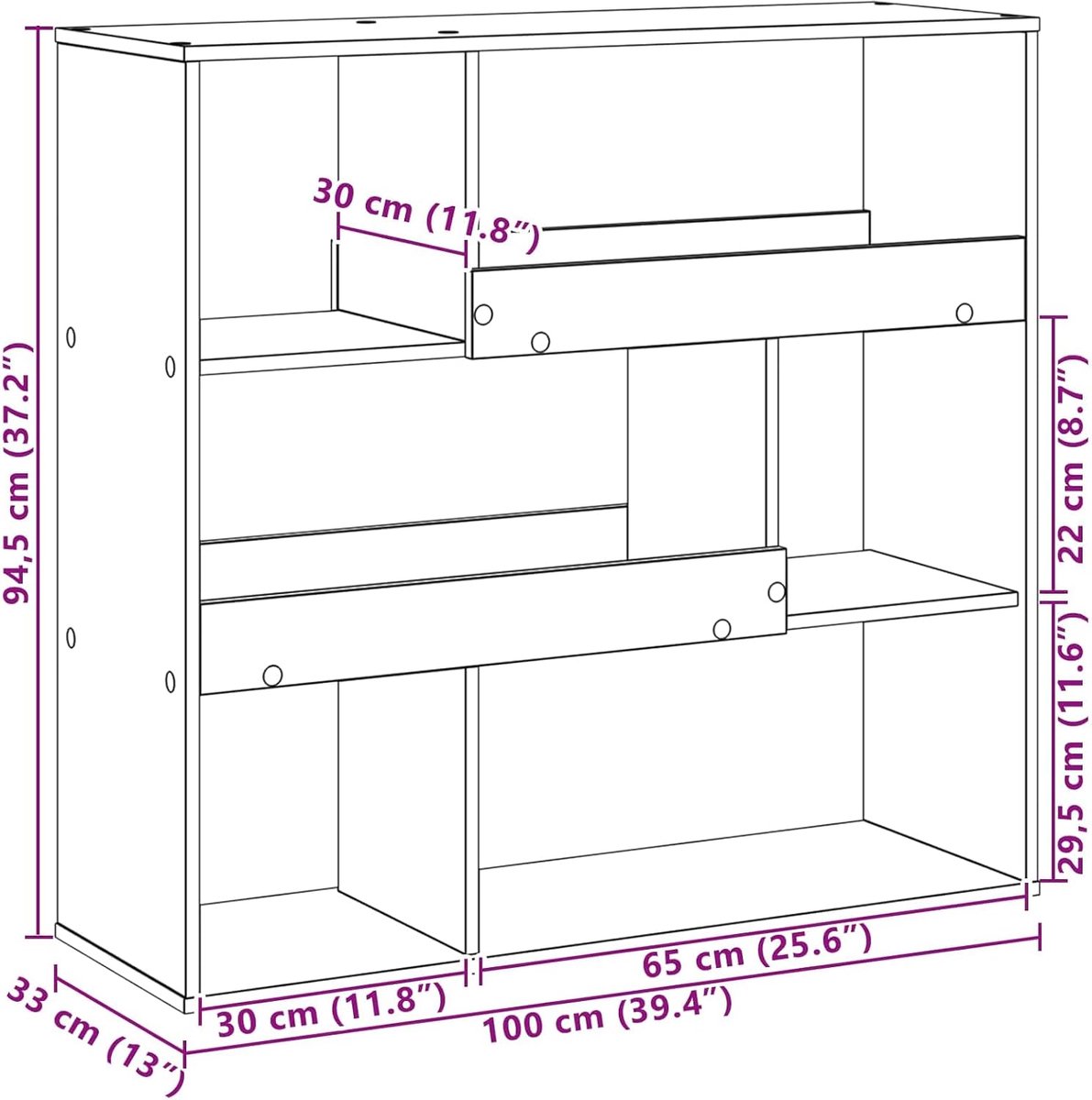 Boekenkast Zwart Eiken-Look Modern – Opbergrek 100 x 33 x 94,5 cm – Staande Kast voor Woonkamer, Kantoor & Slaapkamer – Decoratief Bureau Rek & Boekenkast – Abtkantoor