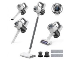 Draadloze steelstofzuiger - 15000 Pa - 4 in 1 - HEPA - 30 min - Incl. 2x HEPA-filter & 2x Dweilpads - Wit