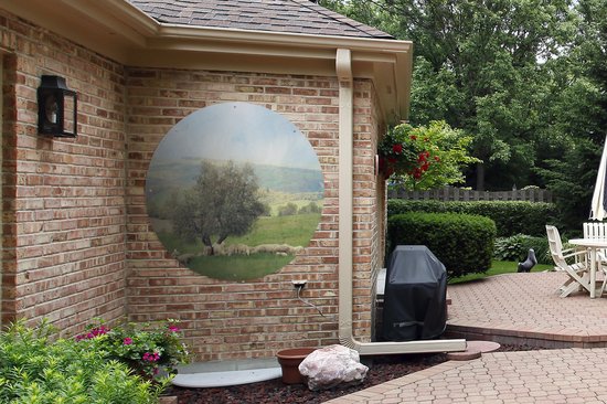 Cercle de jardin Un groupe de moutons près d'un olivier - 120x120 cm - Affiche de jardin ronde - Extérieur XXL / Groot format !
