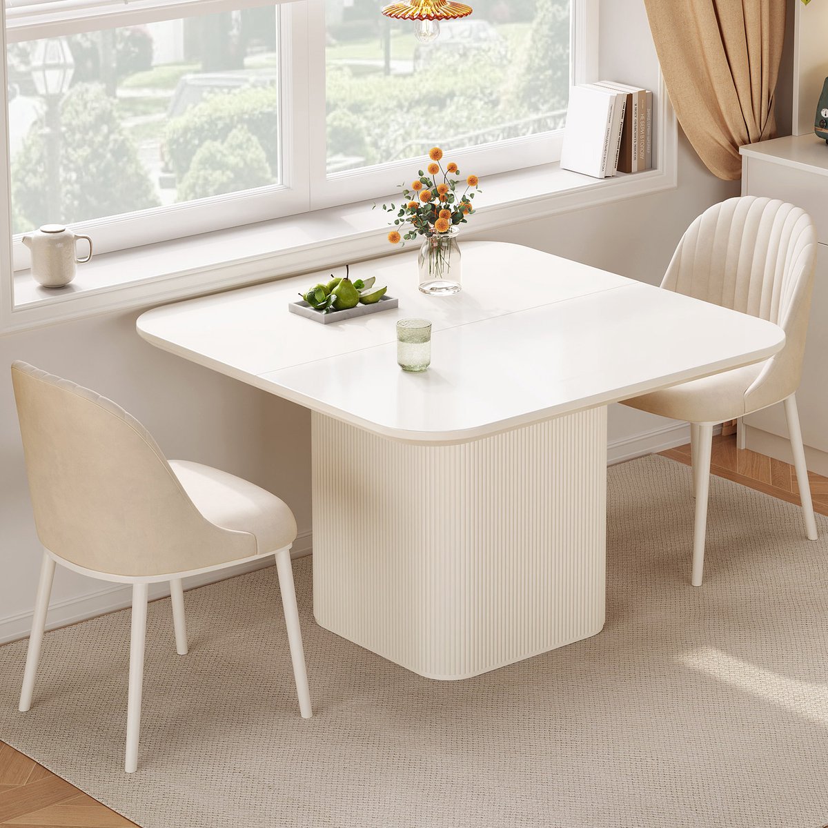 Guyii Modern Eetkamerset – Vierkante Eettafel met 2 Stoelen – Compact Design & Afgeronde Hoeken