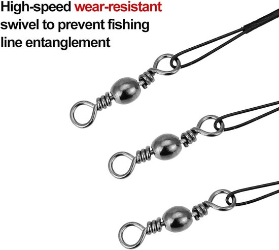 80Pcs Vissen Draad Leaders met Rolling Swivels - RVS Traceerlijnen met Snap voor Snoek - Hoofdlijn Voorkomen van Vis Bijten - 15/20/25/30cm — afbeelding 5