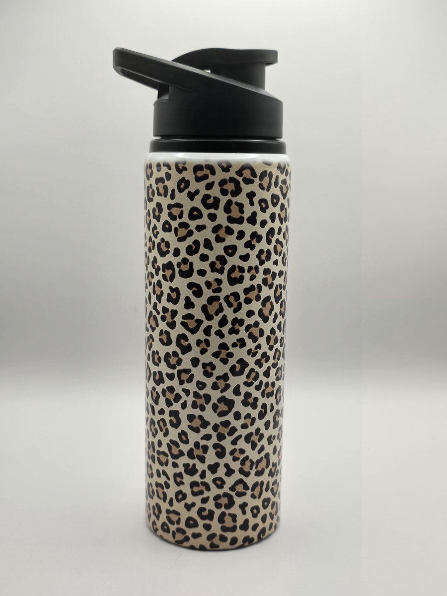 Drinkbeker - Panterprint - RVS - wit/zwart - BPA vrij - school - sportschool