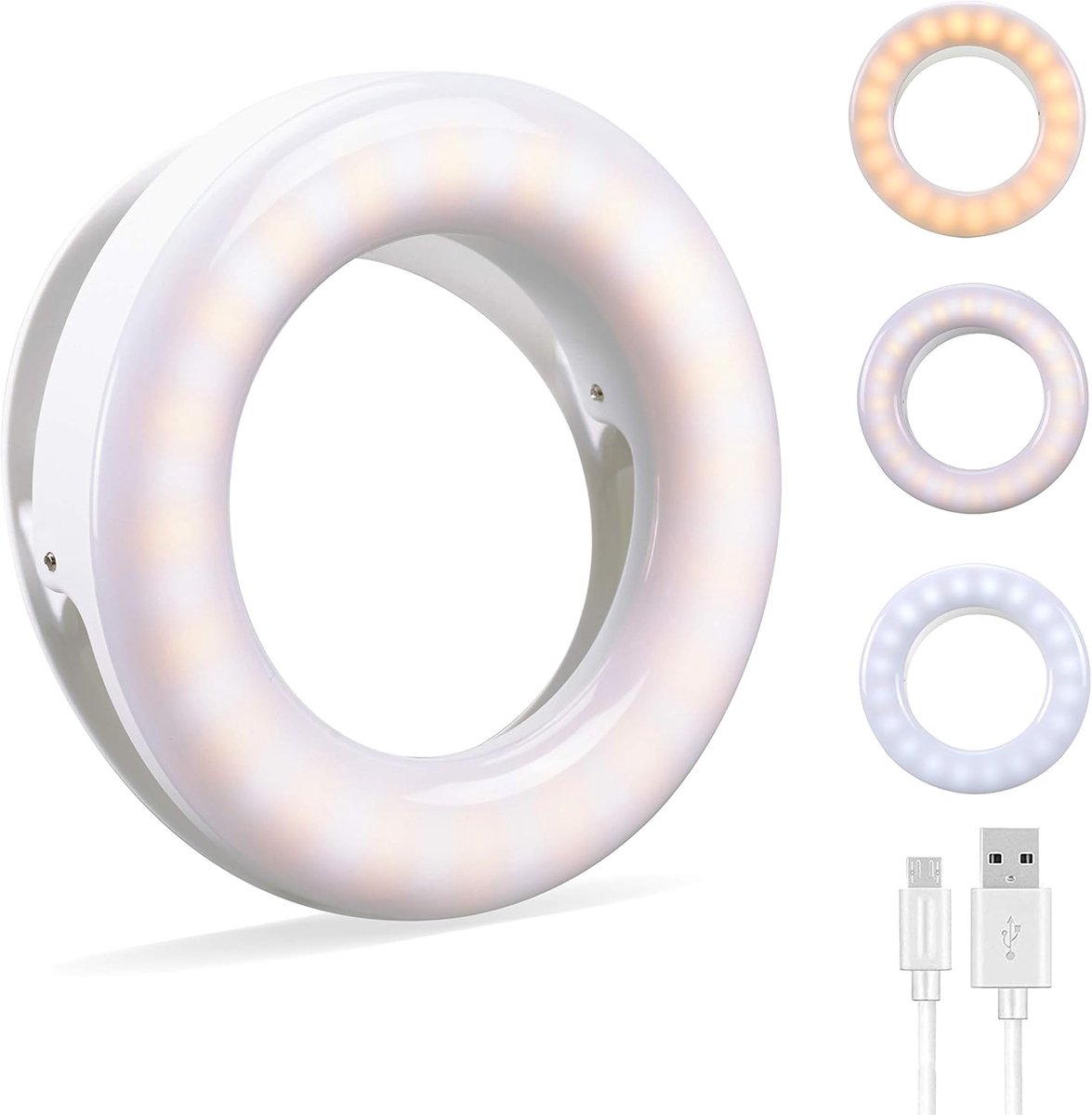 60 LED - Oplaadbare Klem Selfie Ringlamp - Draagbare Opvullamp voor Fotografie - Geschikt voor iPhone en Android - Ideaal voor Video’s en Make-up