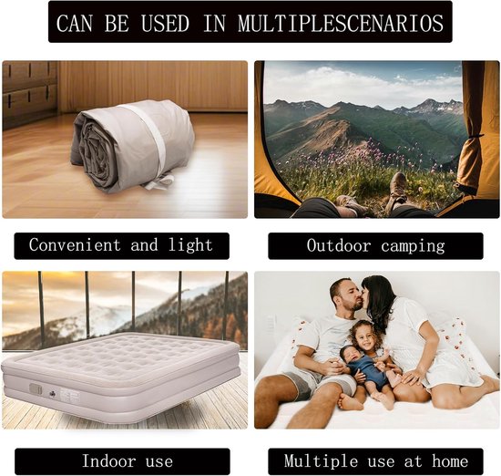 Opblaasbaar Luchtbed - Luchtmatras Kamperen - Logeerbed Thuis - Ingebouwde Elektrische Pomp - 198x152x40cm - Grijs — afbeelding 5