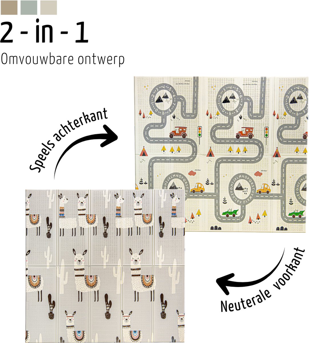 Roosly Speelmat Baby - Speelkleed Baby - Inclusief Opbergtas - babygym - kruipmat - playmat - Dubbelzijdig en opvouwbare Foam XPE 180 x 200 cm - speelgoed - Veilig & Zacht - model Llama – foto 3