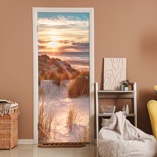 Sticker pour porte Dune - Plantes - Coucher de soleil - Plage - Mer - 85x215 cm - Affiche de porte