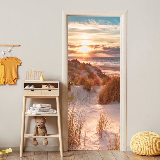 Sticker pour porte Dune - Plantes - Coucher de soleil - Plage - Mer - 85x215 cm - Affiche de porte