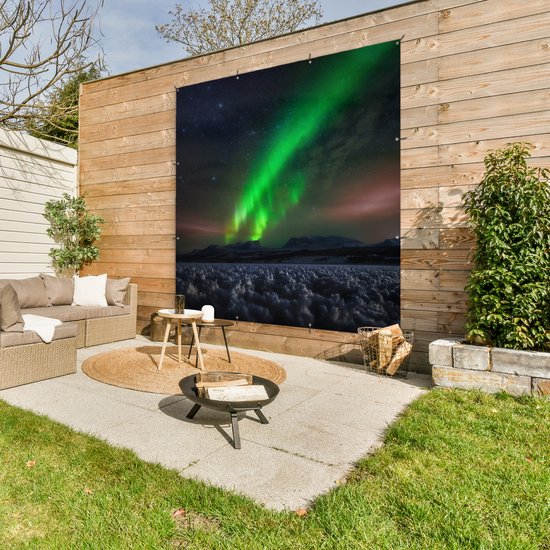 Affiche de Jardin Aurores boréales - Ciel étoilé - Suède - Paysage - Neige - 200x200 cm - Toile jardin - Affiche extérieure