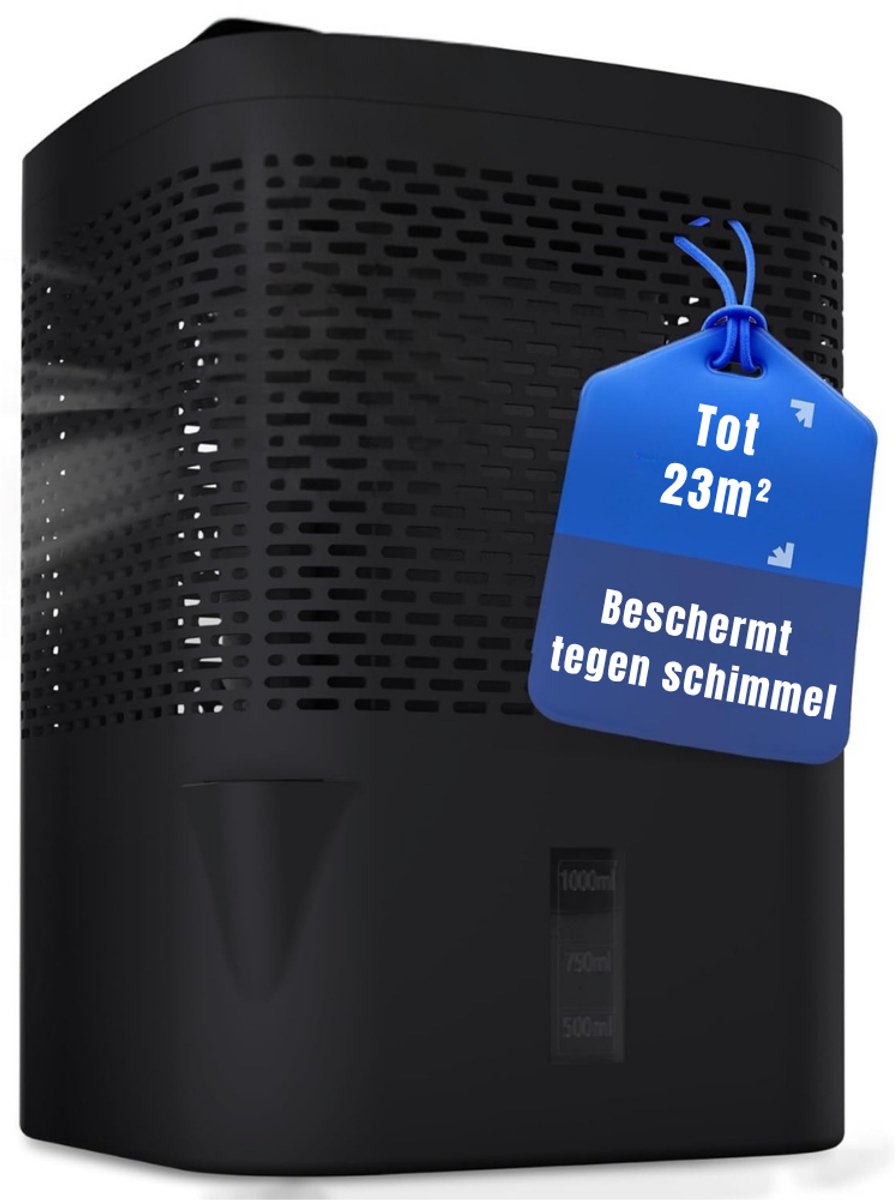 Aurixi® Ontvochtiger Kelder - Vochtvreter - Ontvochtiger Huis - Extreem Stil - 1000ML Capiciteit - Middernacht Zwart - 15cm x 15cm x 22cm