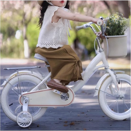 Kinderfiets Meisjesfiets - Loopfiets Peuterfiets - Leren Fietsen - Met Bel Mandje - 20 inch - Beige van Merkloos — afbeelding 2