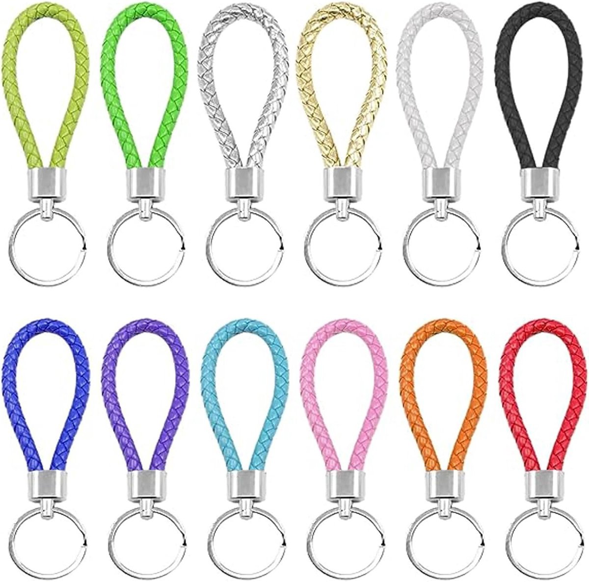 Duurzame leren sleutelhangers in 12 kleuren, geweven en draagbaar voor auto, motor en fiets
