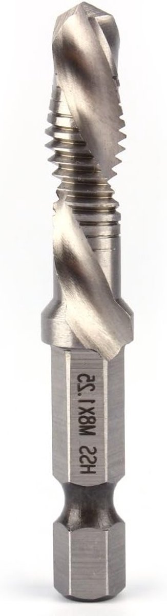 Universele M8 Draadboor voor Machine Schroefdraad, HSS Metrische Draad, Hexaansluiting, Voor Doorlopende Gaten en Draadbewerking