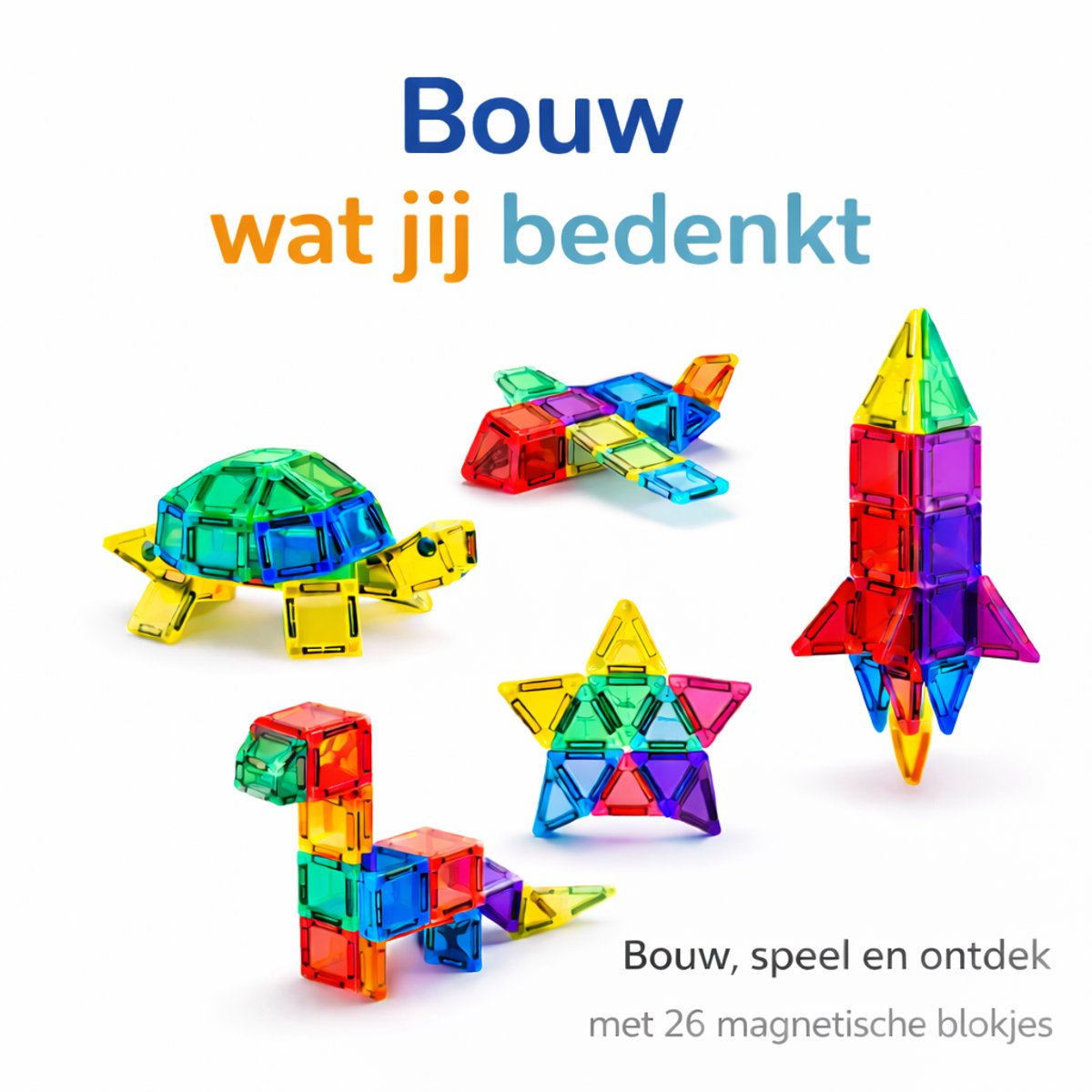 Joyage Magnetische tegels Reisset - Mini Magnetic tiles travel set - 26 stuks - Magnetisch bouwspeelgoed - Magnetisch speelgoed voor onderweg - Montessori Speelgoed voor in de auto vliegtuig - Magna tiles travel set - Magneten speelgoed constructie — afbeelding 4