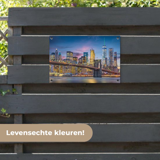 Décoration de jardin New York - Pont de Brooklyn - Nuit - 60x40 cm - Poster jardin - Toile jardin - Poster extérieur