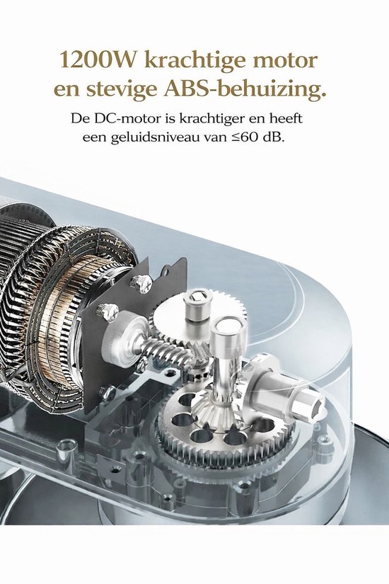Sello! keukenmachine - krachtige stille motor - deeg kneden - mixer - kloppen - 6 snelheden - 1200w - 6l - grijs van Merkloos — afbeelding 3