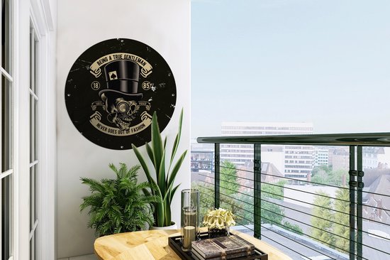 Garden Circle Skull - Chapeau - Vintage - 60x60 cm - Affiche de Jardin Ronde - Extérieur