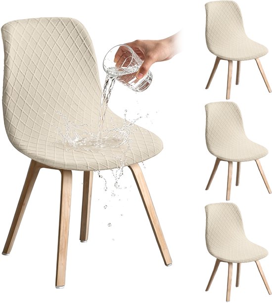 Stoelhoezen — 4-pack — Afneembare hoezen voor eetkamerstoelen — Universele stretch-stoelhoezen — Zithoezen — Ideaal voor huis & keuken — Duurzaam / Zeer elastisch / Afneembaar — Lengte: 45–52 cm, breedte: 40–46 cm, hoogte: 40–48 cm