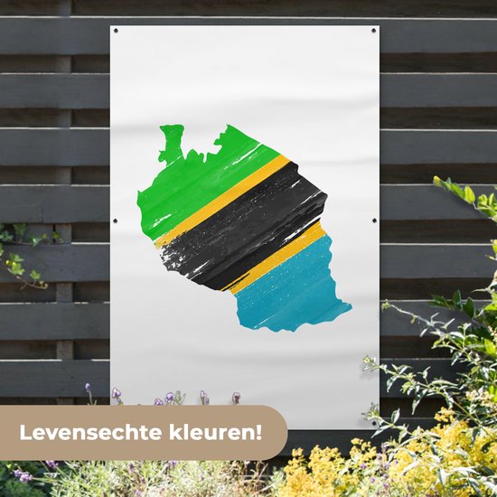 Décoration murale Carte avec drapeau Tanzanie - 120x180 cm - Poster jardin - Toile jardin
