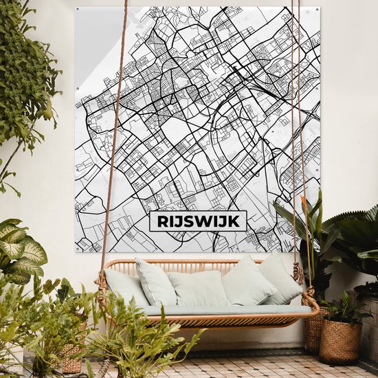 Affiche de Jardin Carte - Rijswijk - Zwart - Wit - 200x200 cm - Toile de jardin - Affiche extérieure