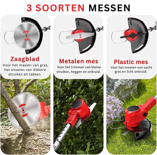 HEZIVO® 4-in-1 Grastrimmer Elektrisch - Bosmaaier Draadloos - Kantenmaaier met Accu - Onkruidborstel - 3 Soorten Snijmessen - 21 V van Merkloos	 — afbeelding 5