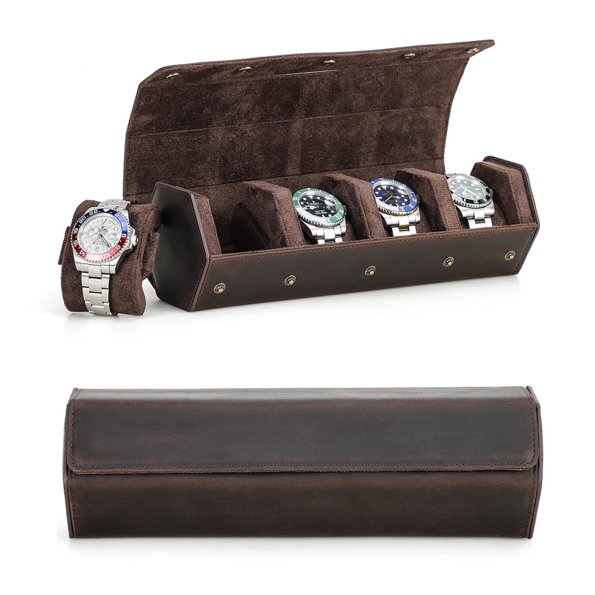 Dailygoody - Horloge Case - Zeshoekige Horloge Doos - Luxe Bescherming - Koffie - Organizer voor 4 Horloges - Reisaccessoire voor Mannen