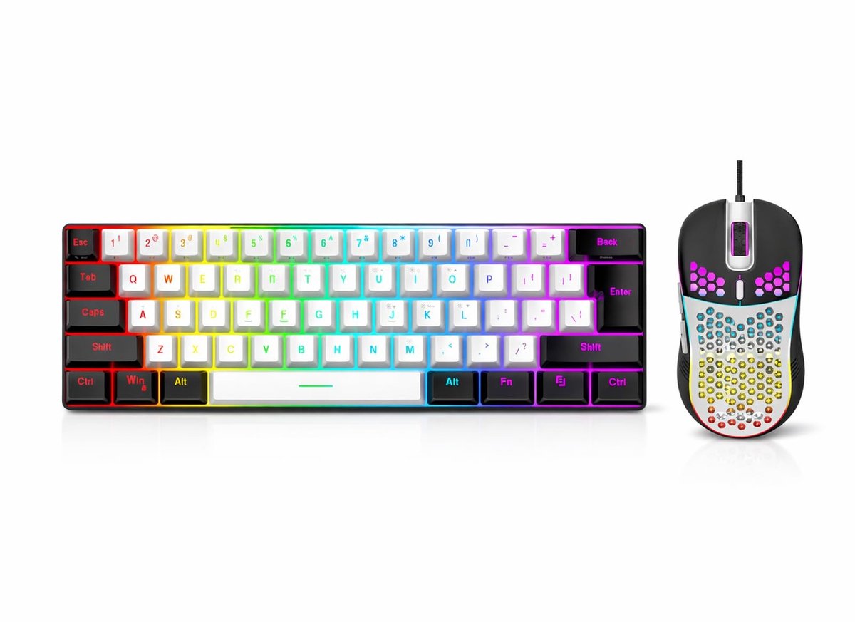 Dailygoody - RGB Bedraad Gamingtoetsenbord - Gaming Muiscombinatie - Mechanisch Verlicht Toetsenbord - Wit Zwart Frame - USB Toetsenbord - Geschi