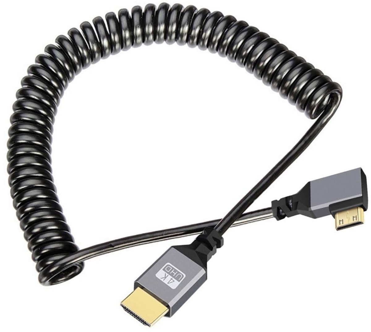 Mini HDMI Stretch Coiled Cable 90° Hoek 4K 60hz Verlengkabel