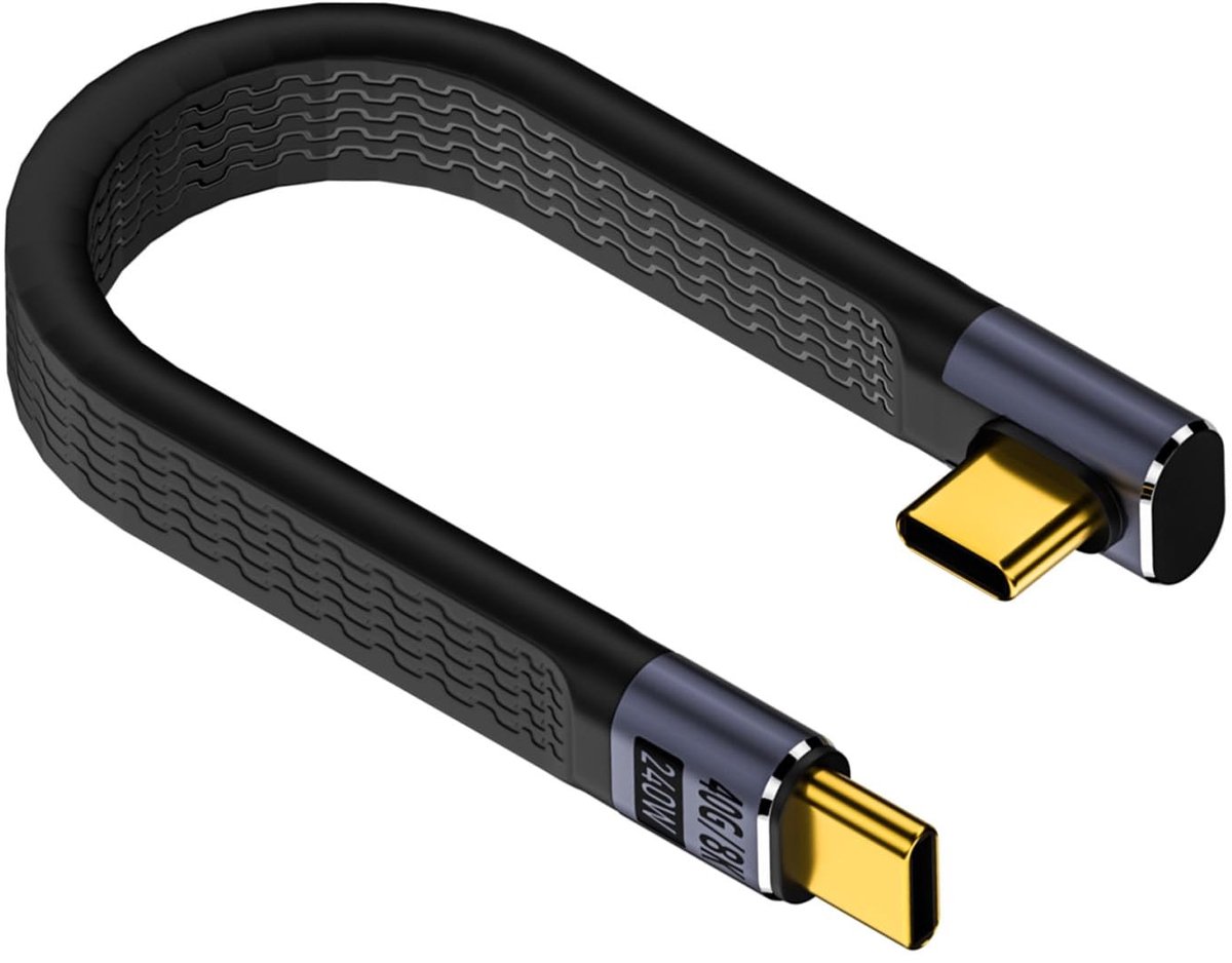 Dailygoody - 40Gbps USB4.0 C naar 90° Hoek Plug Korte Kabel 240W PD Snellader 13cm