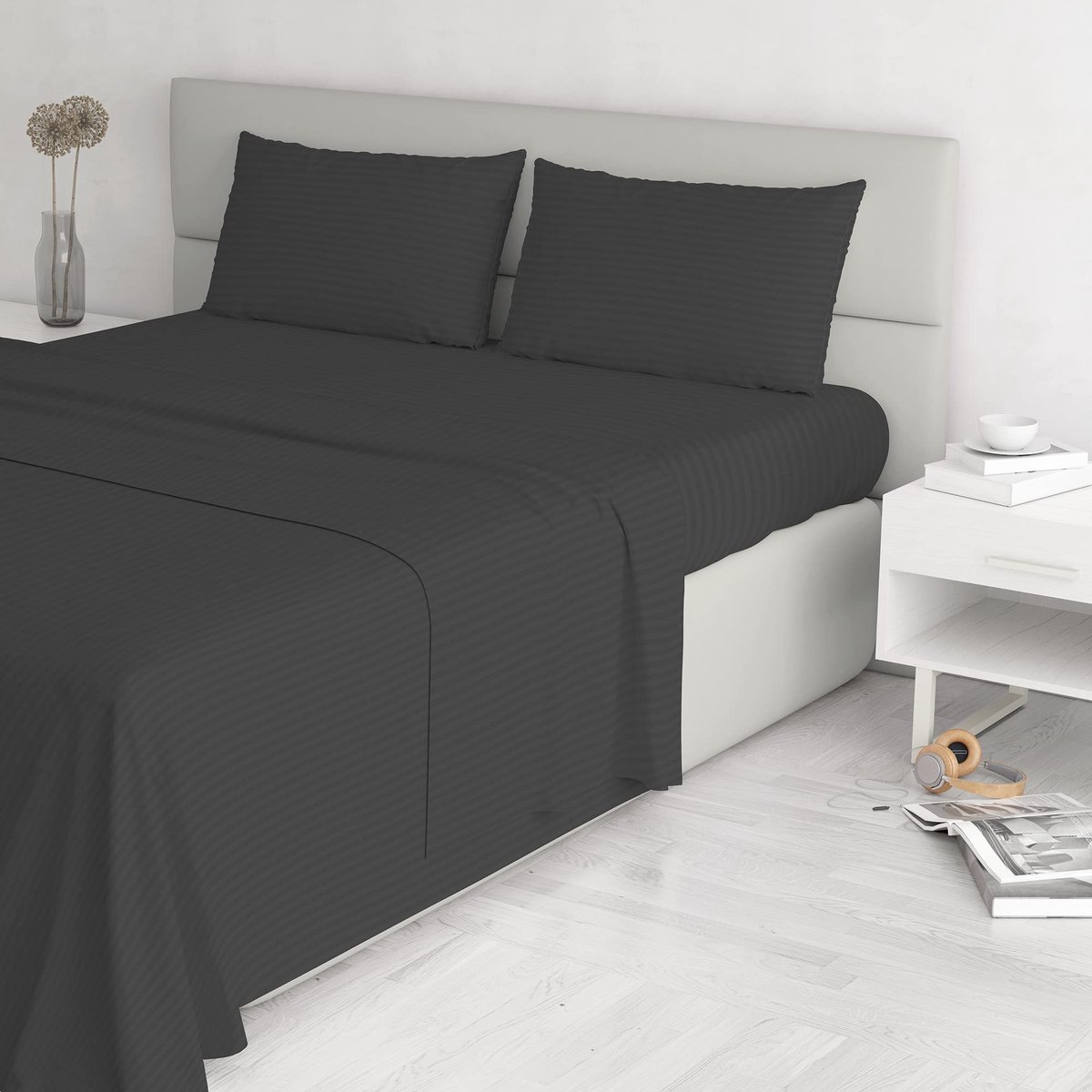 Dailygoody - Satin Stripes - Luxe beddengoed - Zwart - Dubbel - Hoogwaardige polyester - Geschikt voor tweepersoonsbed - Elegant design