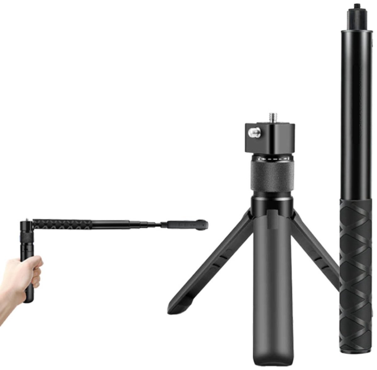 Jhubersproducts - Time-handgreepstatief - Onzichtbare Selfiestick - 120 Cm Verlengbaar - 360 Graden Draaibaar - Geschikt voor Sportcamera's - Ideaal v