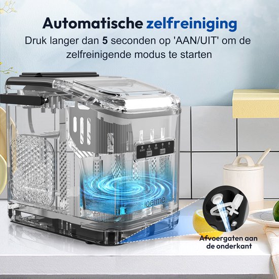 LOEFME IJsblokjesmachine - 1,4L - 12kg/24 uur - Bulletijs - IJsblokjesmaker - IJsschep, Ijsmand - Draagbaar - Zelfreinigingsfunctie - Zwart — afbeelding 4