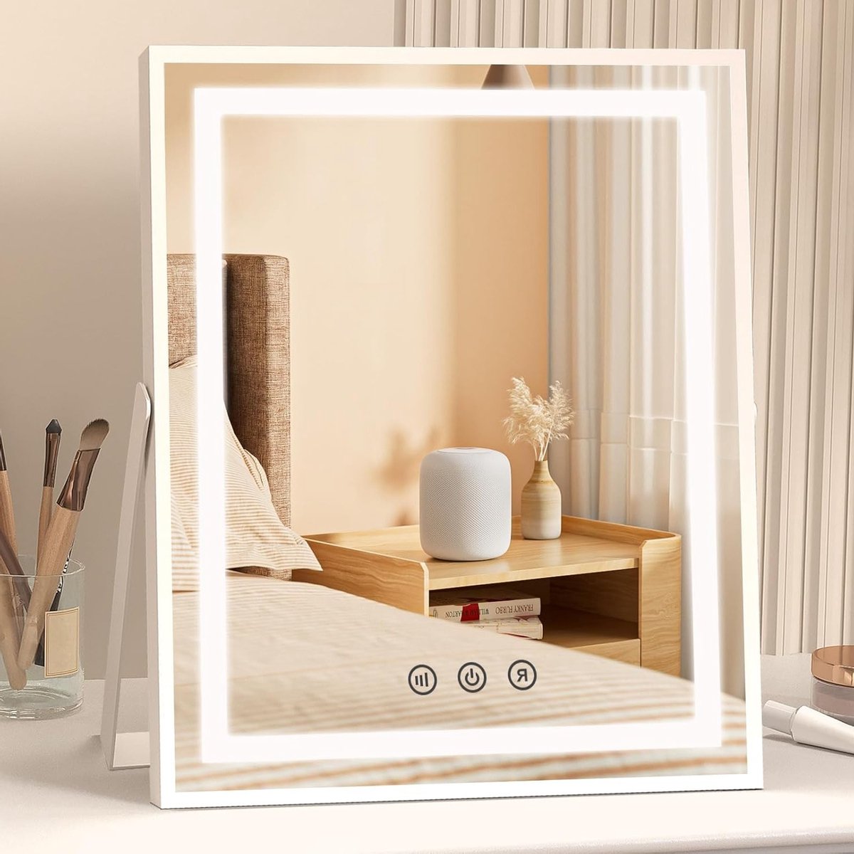 Hollywood Make-up Spiegel met Verlichting, Geheugenfunctie, 3 Kleuren, Slimme Touchbediening en 360° Rotatie voor Jouw Dresser