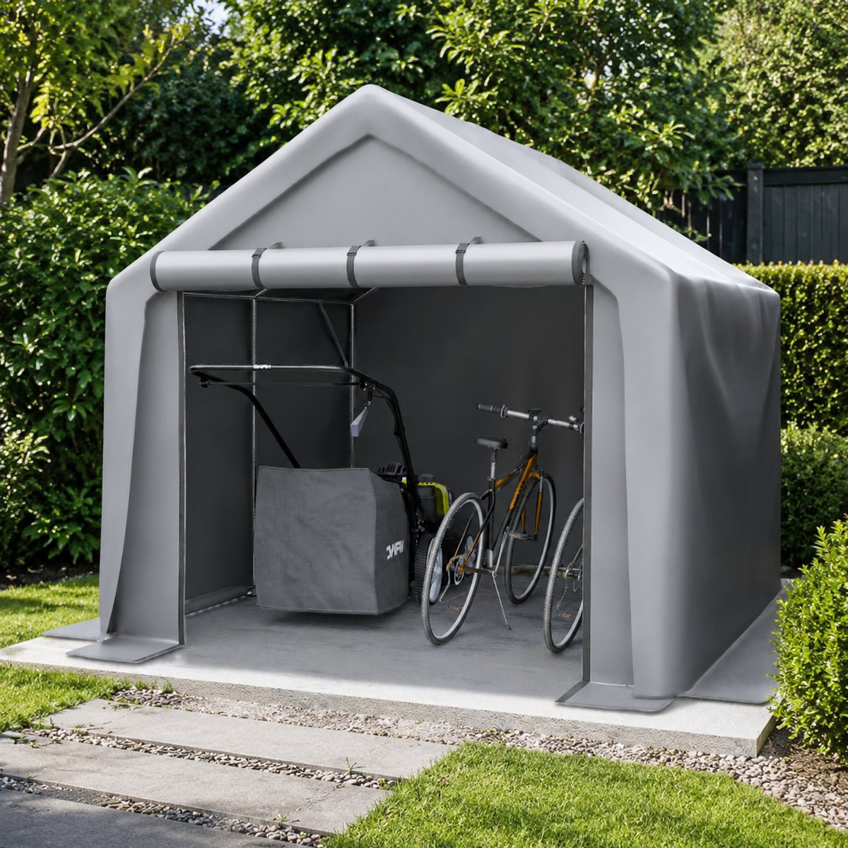 Tuinhuis met Schuin Dak– Metalen Gereedschapsschuur - 244x241x217 cm - Outdoor Tuinopslag - Voor Achtertuin, Terras en Grasveld - Weerbestendig - Grijs