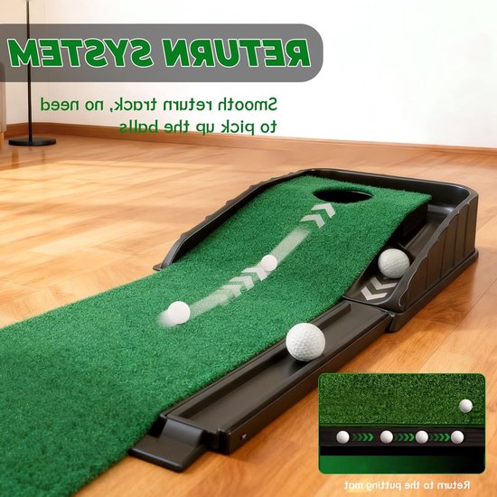 Indoor Putting Green Oefenmat van 220 cm met Automatische Bal Terugkeer - Ideaal voor Thuis en Kantoor, Perfect voor Golftraining en Verbetering van Puttingvaardigheden — afbeelding 5