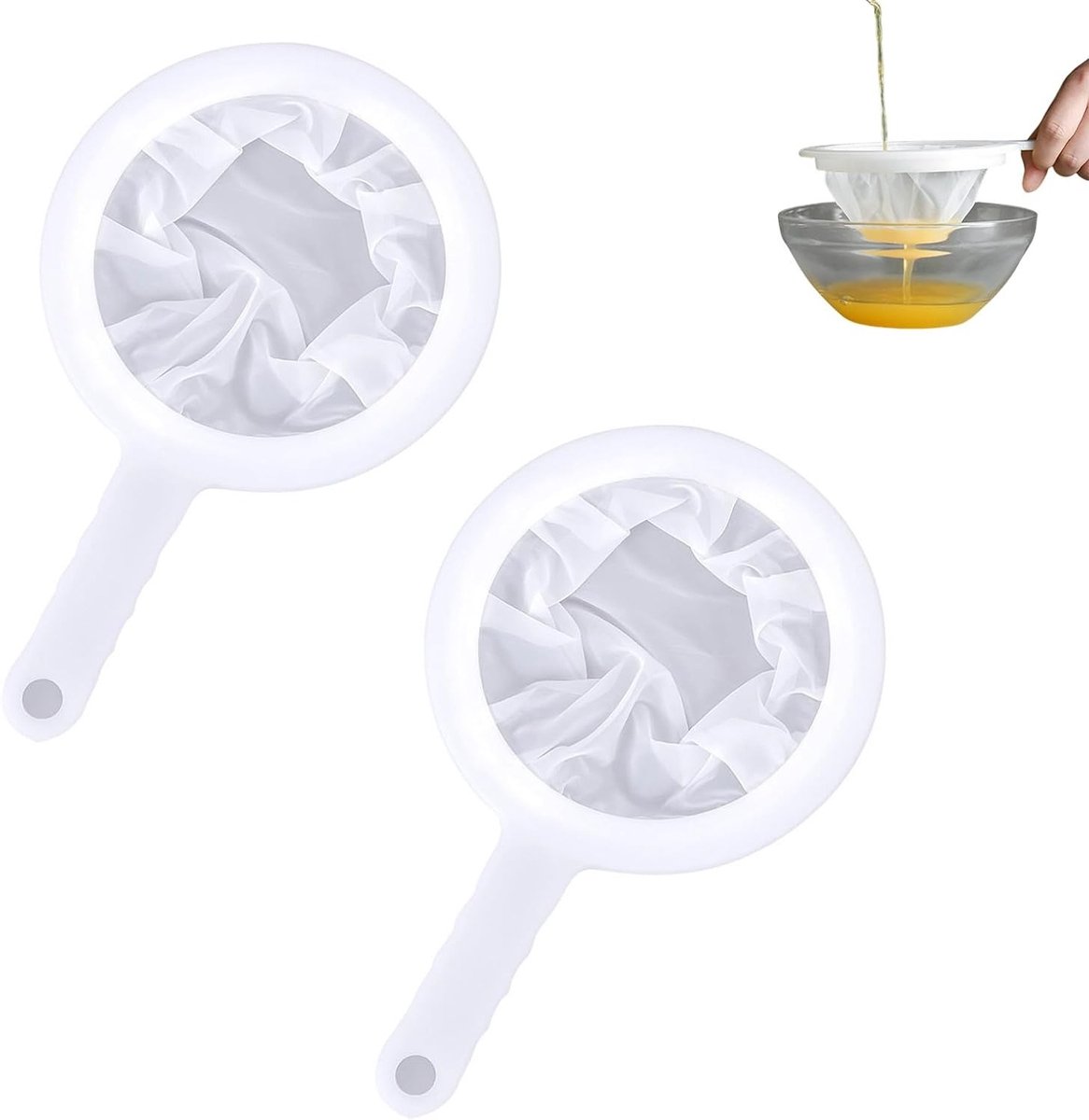 Set van 2 Nylon Keukenzeefjes, Fijne Zeef met 200 Stiksels en PP Handvat, Perfect voor Sojamelk, Koffie en Sap, Vaatwasserbestendig en Duurzaam