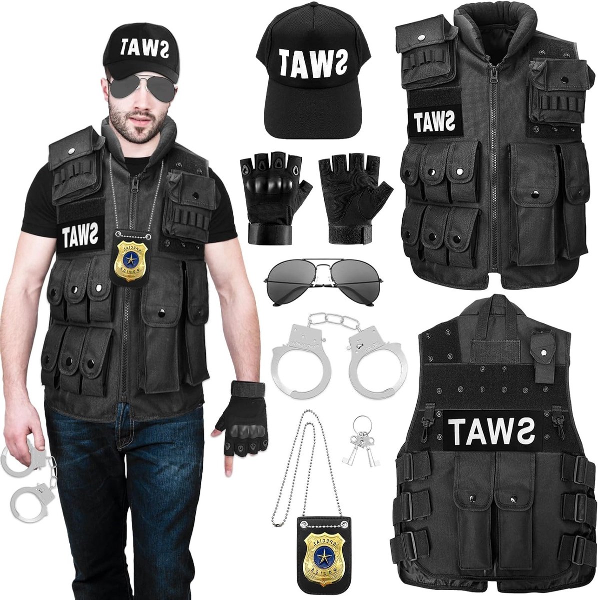 Heren SWAT Vest voor Volwassenen - Politie en Beveiliging Kostuum voor Carnavals-Thema en Cosplay