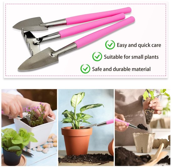 Dailygoody - Tuingereedschapset - Handgereedschap - Mini Tuinset - Roestvrij Staal - Tuin Hark Spade - Geschikt voor Planten - Roze — afbeelding 5
