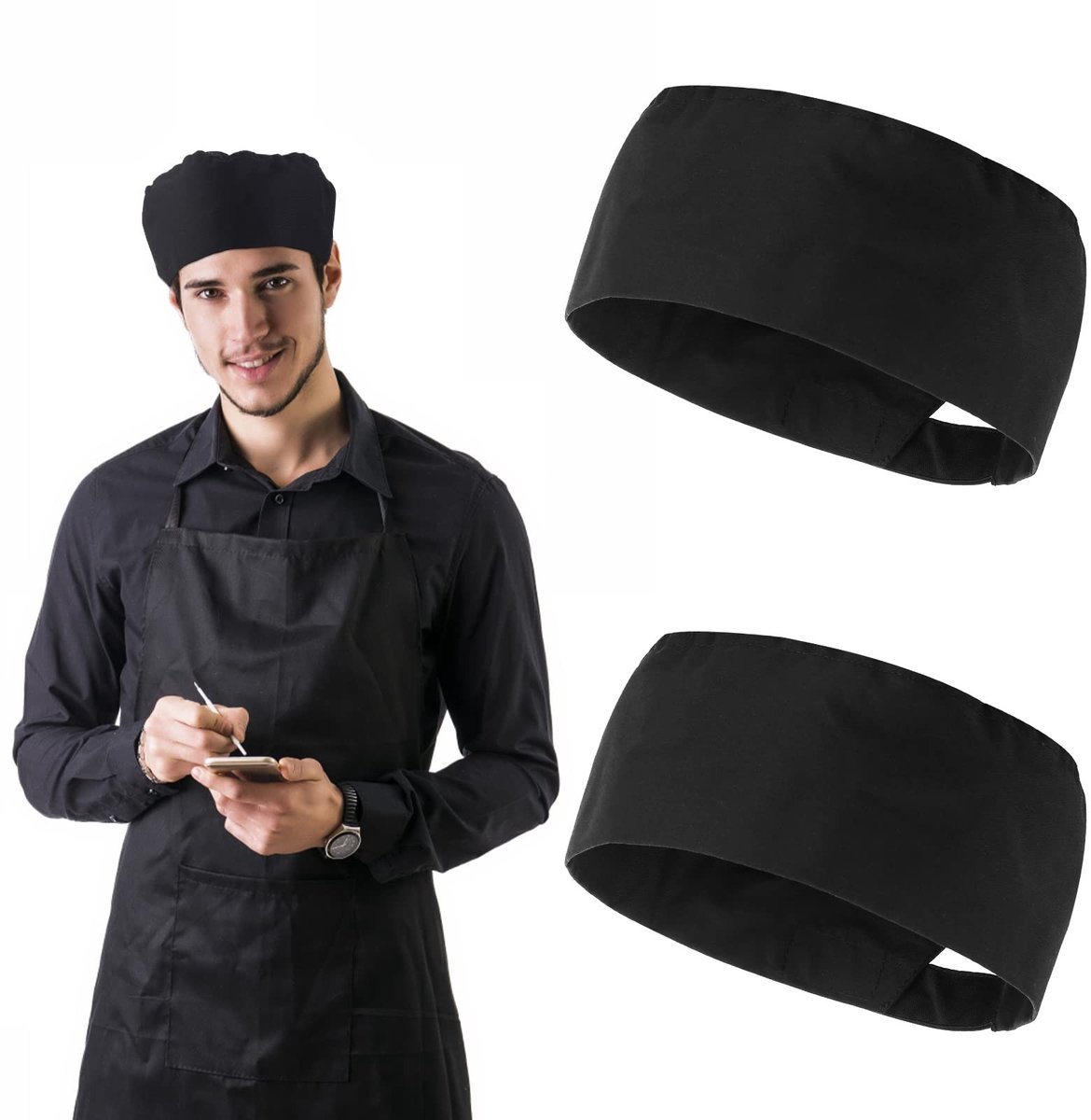 ONF3 - Unisex Chef Hoeden - Koken - Ademend en Verstelbaar - Zwart - Food Service Caps - Perfect voor de Keuken - 2 Stuks