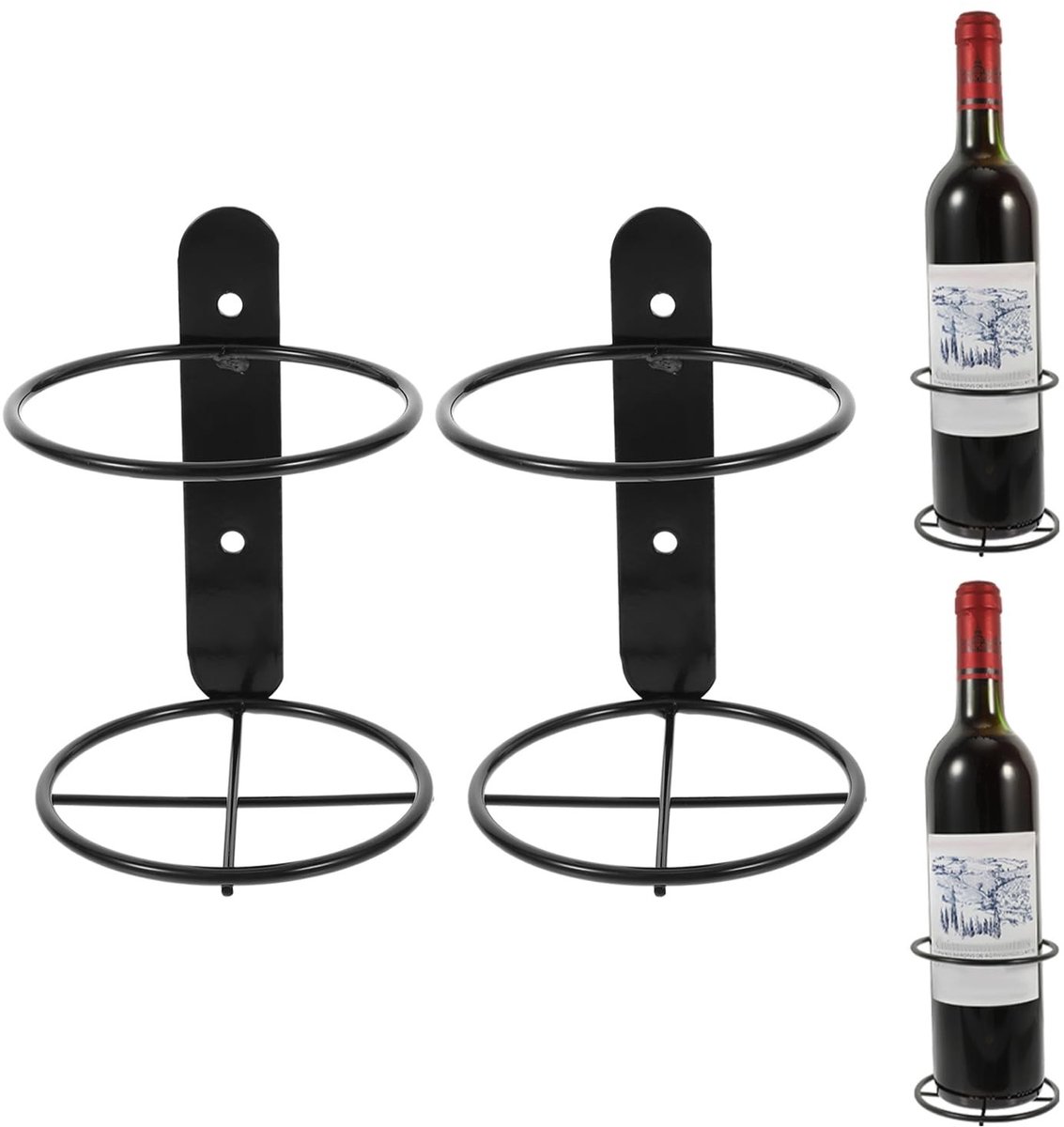 Allecto - Wijnrek - Hangend wijnrek met houder voor koffiekopjes - Zwart - Organizer voor wijnflessen - Aan de muur gemonteerd - Geschikt voor keuk...