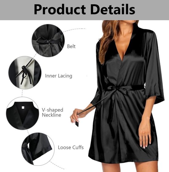 Allecto - Satijnen kimono-badjas - Luxe ochtendjas - Korte mouwen - Ademend en comfortabel - Perfect voor loungewear - Ideaal voor spa en hotel van Allecto — afbeelding 5