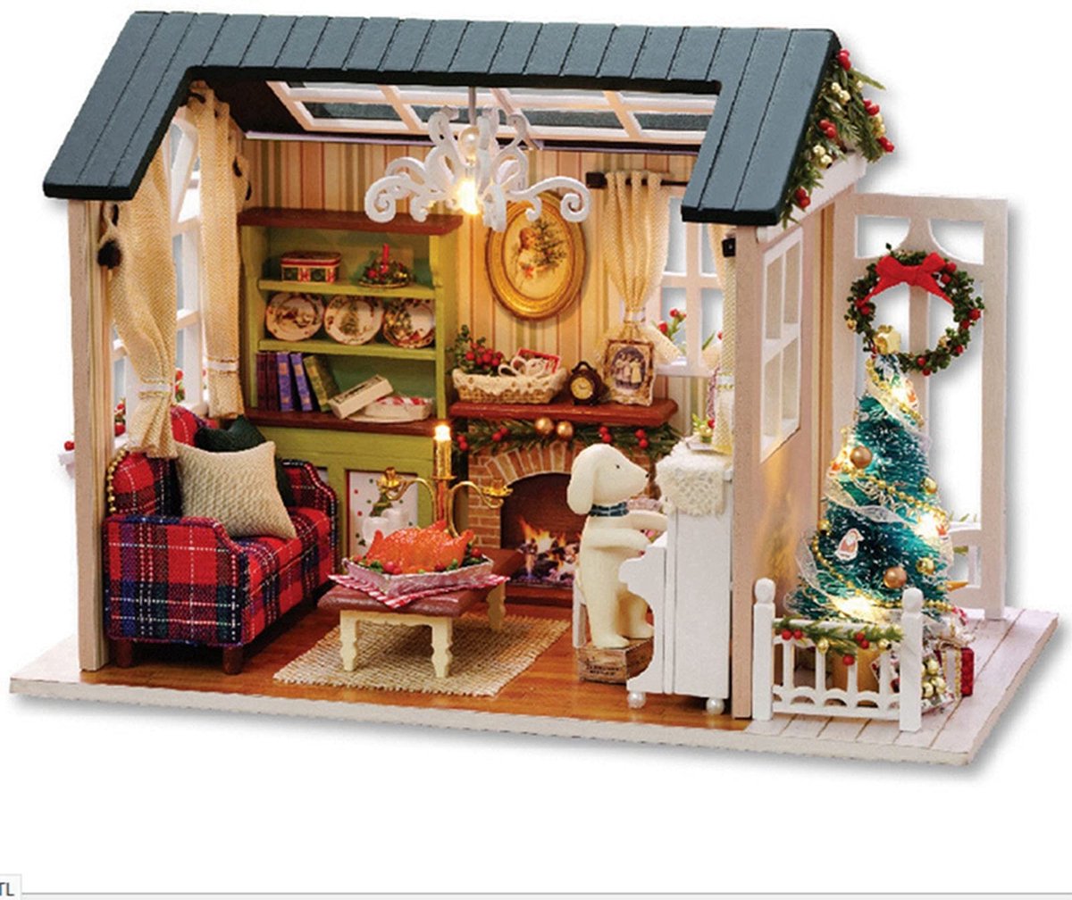 Dailygoody - Poppenhuis DIY-kit - Creatief uniseks speelgoed - Retro stijl met LED verlichting - Ideaal voor volwassenen en kinderen vanaf 14 ...