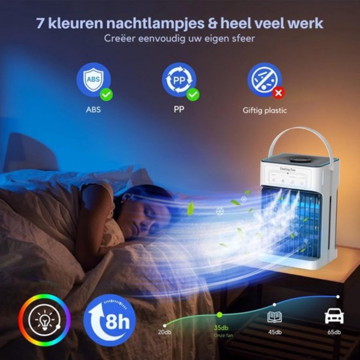 Thuys - Mobiele Airco Zonder Afvoer - Mobiele Airco Zonder Slang - Ventilator Met 3 Snelheden - Aircooler - Mobiele Airco Voor Slaapkamer – 7 LED kleuren - Compact Ontwerp – Wit – foto 3